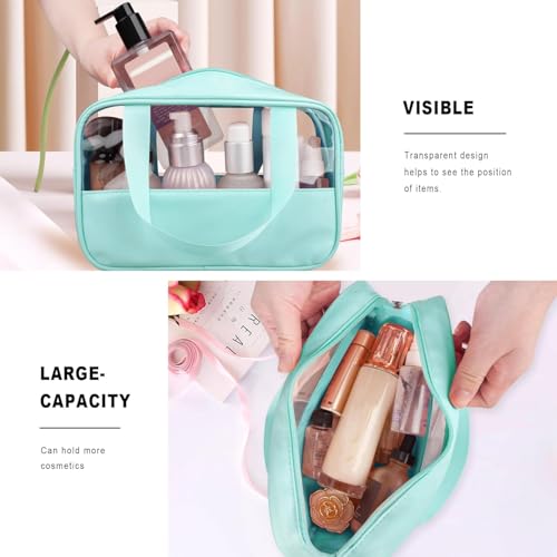 Image of KBS Toiletry Kit Cosmetic Makeup Storage Organizer Clear Styilish Wash Bag Pouch Set of 3 for Travel Luggage Transparent with Metal Zipper Gift for Men Women Girls (Cyan)