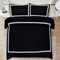 AR Ware Set Copripiumino Matrimoniale In Microfibra 3 Pezzi – Qualità Hotel, Bianco/blu Navy