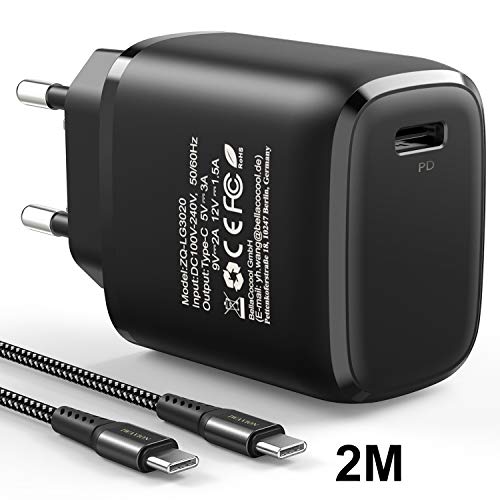 IWAVION Cargador USB C Rápido y 2M Cable USB Tipo C,18W PD Cargador de Pared USB Power Delivery 3.0 Cargador Móvil Carga Rapida para Samsung Galaxy S20/S10/S9/S8/Note10,Huawei P30/P20,Xiaomi,iPad Pro