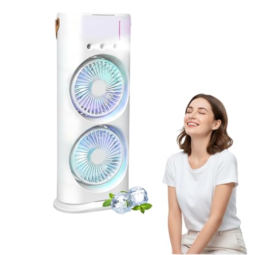 Image of Drumstone (𝐒𝐩𝐞𝐜𝐢𝐚𝐥 𝟏𝟓 𝐘𝐞𝐚𝐫𝐬 𝐖𝐚𝐫𝐫𝐚𝐧𝐭𝐲) USB Rechargeable 4000mAh Spray Fan | Cold Air Mini Cooler with LED Light, Touch & Remote Control, 280ml Water Tank, Ice Mist, Portable