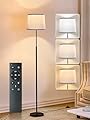 60" Modern Floor Lamp for Living Room Bedroom, Standing Lamp with White Linen Lampshade, Remote and Foot Switch, Tall Lamp with A19 9W 3000K-6000K Color Temperature 10%-100% Brightness Dimmable Bulb