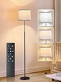 60' Modern Floor Lamp for Living Room Bedroom, Standing Lamp with White Linen Lampshade, Remote and Foot Switch, Tall Lamp with A19 9W 3000K-6000K Color Temperature 10%-100% Brightness Dimmable Bulb