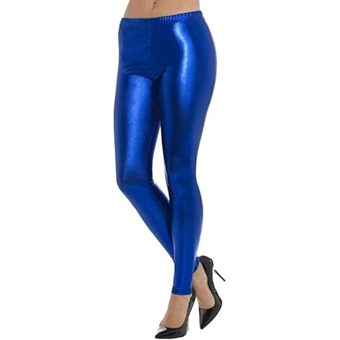 JJ CLOTHING Women Ladies Metallic Foil Shiny Disco Dance Party Stretch PU Wet Look Leggings Sizes 8-22 UK (Royal, XXL) Cover