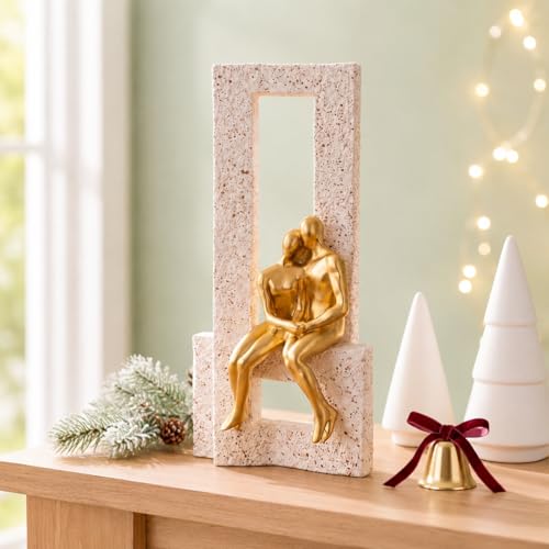 Image of Amazon Basics Graceful Abstract Couple Figurine for Home & Office Decor | Modern Romantic Sculpture Showpiece for Living Room, Shelf, Study Table & Bedroom Styling (Gold & Beige, 19 cm)