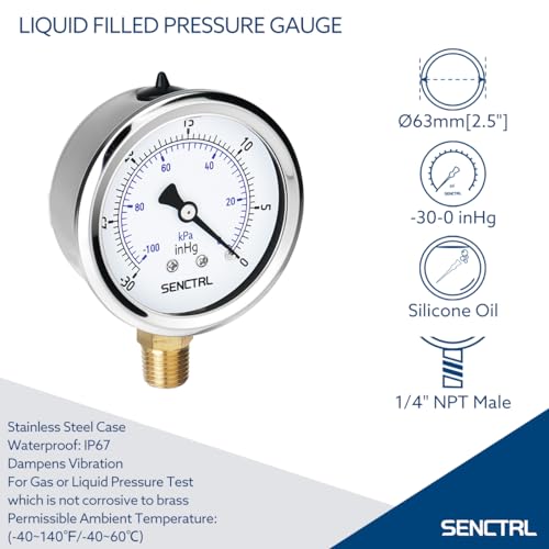 Senctrl Y.6TSL04 30 Inhg Vacuum Silicone Oil Liquid Filled Low Pressure Gauge thumb #1