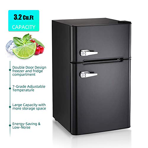 Kismile Double Door 3.2 Cu.ft Compact Refrigerator With Top Door Freezer,Freestanding Mini Fridge With Adjustable Temperature,Upright Freezer For Apartment,Home,Office,Dorm Or Rv (Black) #TOP1
