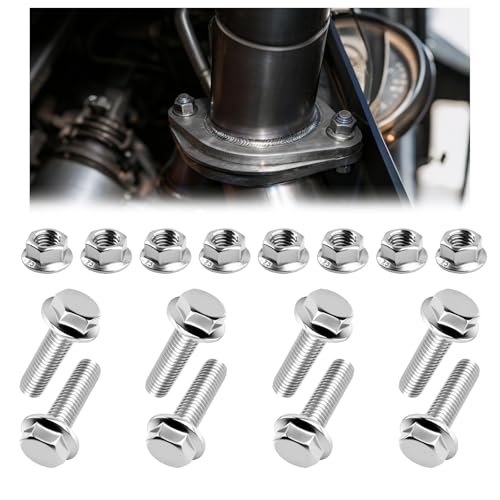 Image of 8 Sets M10 x 1.5-35mm Exhaust Manifold Bolts,Stainless Steel Flange Hex Head Exhaust Bolts and Nuts Kit with Serrated Design,Anti-Loose Exhausts Flange Bolt for Exhausts System