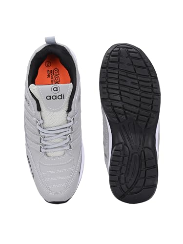 Image of AADI Men's Grey Synthetic Leather Comfortable Lightweight Outdoor Lace Up Running, Walking & Gym Casual Sports Shoes