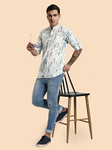 Image of Vardha Men's Cotton Printed Short Kurta with Comfortable Fit and Simple Style and Regular Look | Kurta for Men
