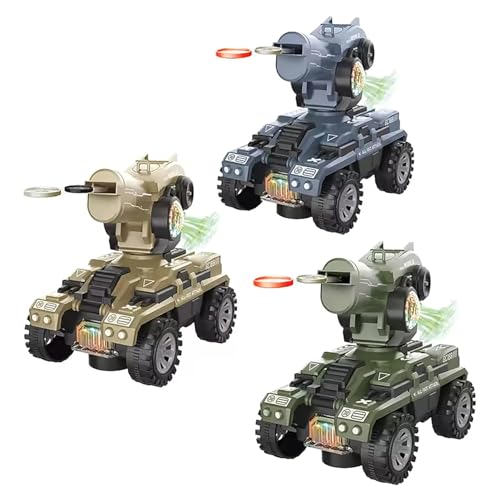 Image of VGRASSP Bump and Go UFO Disc Launcher Tank Toy for Kids with 5 Discs - Automatic Rotating Turret Shooter with Cool LED Lights and Sound Effects - Interactive Musical Vehicle Gift - Color As Per Stock