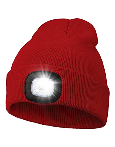 MELASA Unisex LED Beanie with The Light, USB Rechargeable Hands Free Headlamp Hat, Knitted Night...