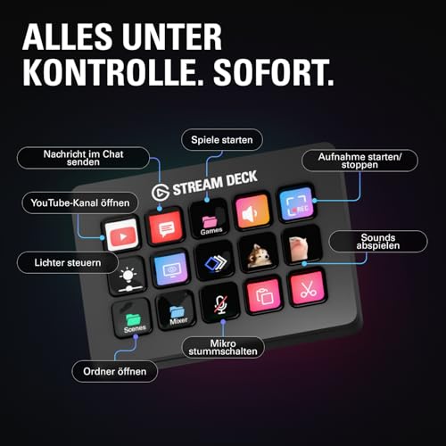 Elgato Stream Deck MK.2 – Studio-Controller, 15 Makrotasten, auslösen von Aktion in Apps und Software wie OBS, Twitch, YouTube und anderen, für Mac und PC