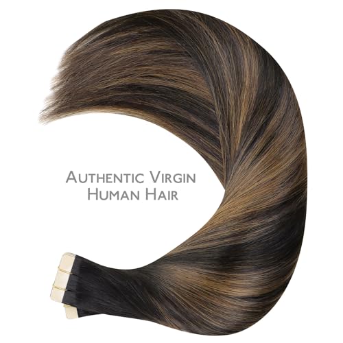 Image of WENNALIFE Tape in Hair Extensions Human Hair, 40pcs 100g 16 inch Balayage Natural Black to Chestnut Brown Hair Extensions Real Human Hair Straight Tape in Extensions Invisible Human Hair Extensions