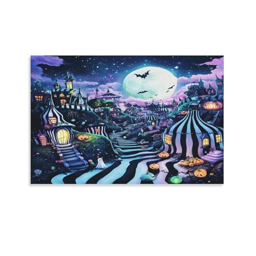 Peintures Sur Toile Village d'Halloween pour Décorer Votre Chambre