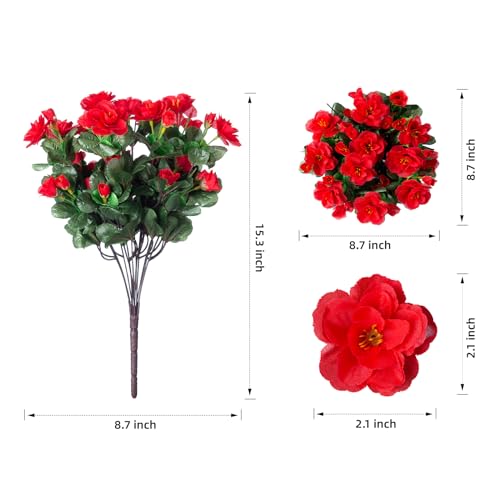 Hoppwodd Artificial Fake Outdoor Flowers Plants for Spring Home Decoration, Faux Silk Red Camellia UV Resistant Realistic Look Real for Planter Outside Front Door Porch Patio Balco image 7