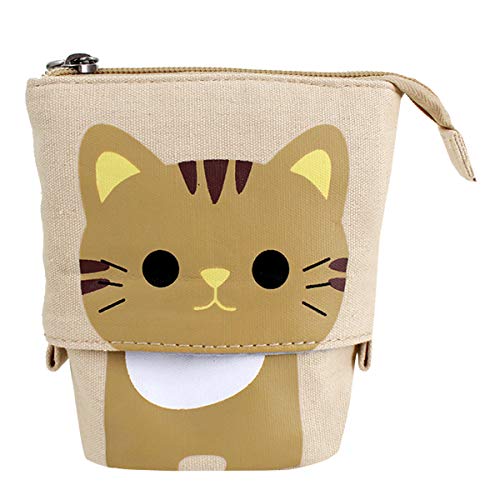 LA HAUTE Bolsa de lápices telescópica Soporte de pluma de pie Lindo gato Estuche de lápices Papelería de estudiante Organizador Caja de almacenamiento con cierre de cremallera
