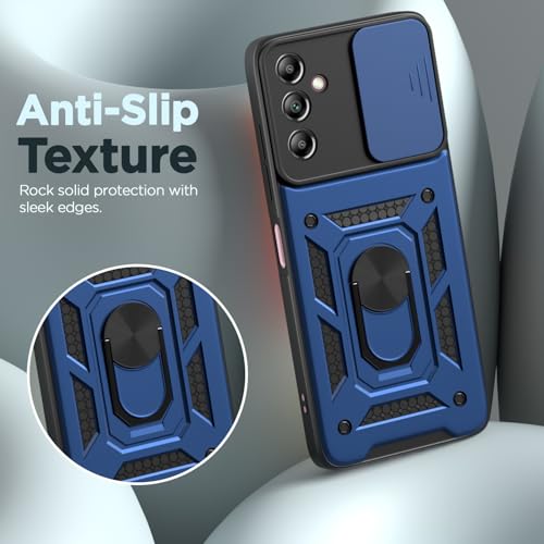 Image of Pikkme Back Cover for Samsung Galaxy A14 4G / A14 5G | 360 Protection Case | Sliding Camera Shield Cover & Ring Holder Stand D10 Tough Armor Bumper Case (Blue)