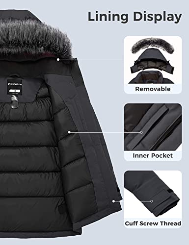 Chin·moon Women's Winter Jacket Waterproof Snow Coat Warm Down Alternative Parka With Faux Fur Hood(Grey M) #TOP2