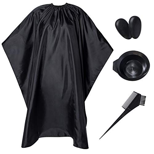 Barber Cape Set- Waterproof Professional Hair Salon Chemical Proof Black Nylon Cape for Styling Hair Cut Hairdresser, Hair Coloring Tools Included- 47" x 59"