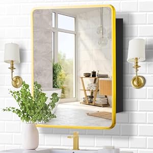 Movo Medizinschrank mit goldfarbenem Metallrahmen, 61 x 76 cm