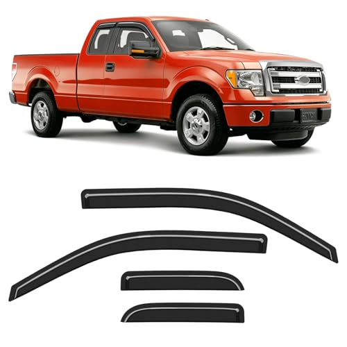 Image of Window Rain Guards Fit for 2004-2014 Ford F150 Extended Cab /SuperCab,Tape-on Extra-Thick Rain Guard Window Deflectors Window Vent Visors Truck Vent Shades Exterior Car Accessories-4PCS