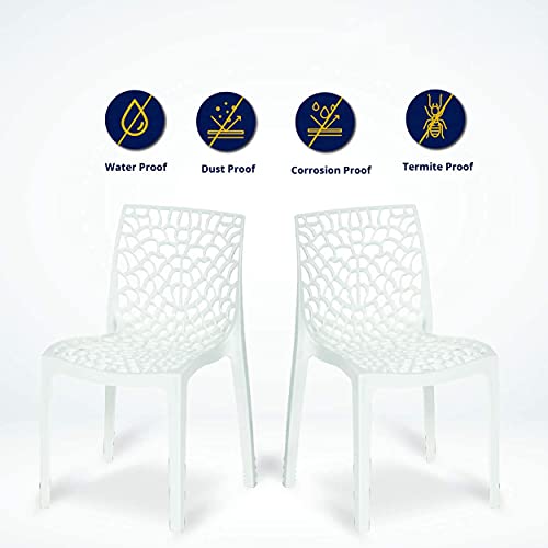 Image of Binani Web Designer Plastic Chair for Home, Office and Restaurant and Cafe|Armless Chair for Dining Room| Heavy Duty Outdoor Plastic Chair | Designer Balcony Chair (4, White)