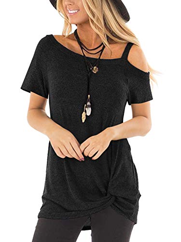 TEMOFON Women Cold Shoulder Tops: Summer Short Sleeve Shirts Casual Twist Knot Blouse T-Shirt S-2XL