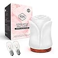 POHS Himalayan Salt lamp Flower Shape Rock Salt Lamp with Two Light Bulbs and UL-Listed Dimmer Switch Cord, Premium Quality Polished Wooden Base (White)