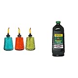 TIKI 6-Inch Molded Glass Table Torch, Red, Green & Blue (Set of 3) & Brand Bitefighter Torch Fuel,...