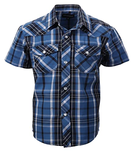 Image of Gioberti Boys Casual Western Plaid Pearl Snap-on Buttons Short Sleeve Shirt