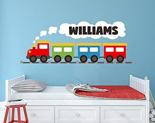 Personalized Train Name Wall Decal - Train Kids Nursery Wall Decals - Trains Children Vinyl Wall Art Boys Bedroom Nursery Sticker (30"W X 12"H) #TOP1