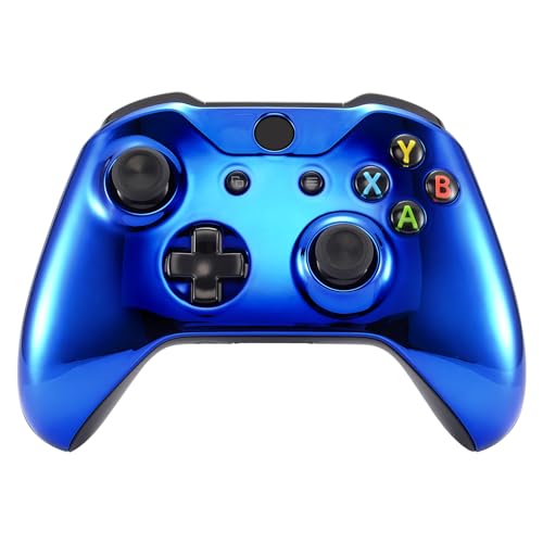 Image of eXtremeRate Chrome Blue Edition Front Housing Shell for Xbox One Wireless Controller Model 1708, Replacement Custom Faceplate Cover for Xbox One S & One X Controller