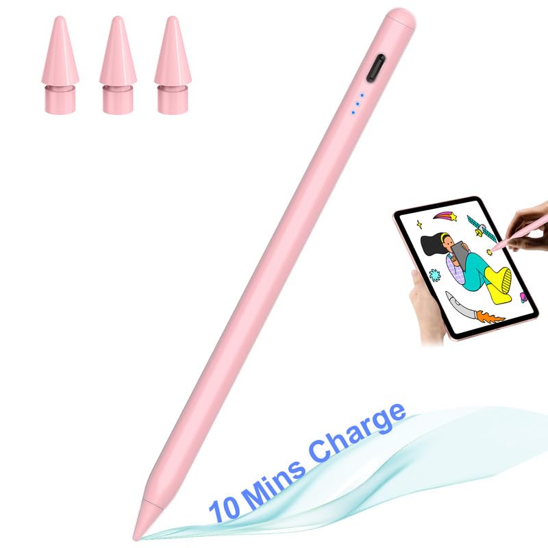 Image of QDSYLQ Pencil for iPad 10gen: 10 Mins Fast Charge Stylus Pen for iPad 1st /2nd Generation - Pen for iPad (2018-2023) with Palm Rejection & Tilt Sensitivity - iPad /mini /Pro /Air (Pink