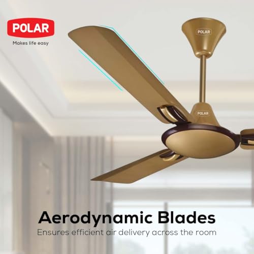 Image of POLAR Corvette Anti-Dust Ceiling Fan - Birken Gold Brown Finish | 1200MM 1 STAR Rated Ceiling Fan For Home & Bedroom With Optimum Low Voltage Operation | 53 Watt Fan With 220CM Airflow
