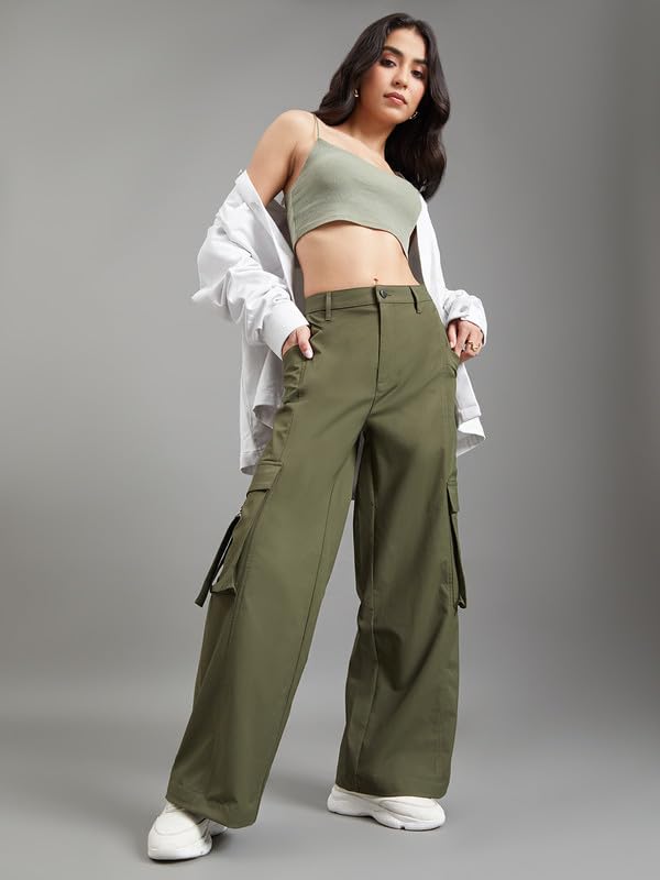 Image of GO COLORS Mostlysane Collection Polyester Cargo Pant for Women | Lightweight, Mid Rise, 4 Pockets