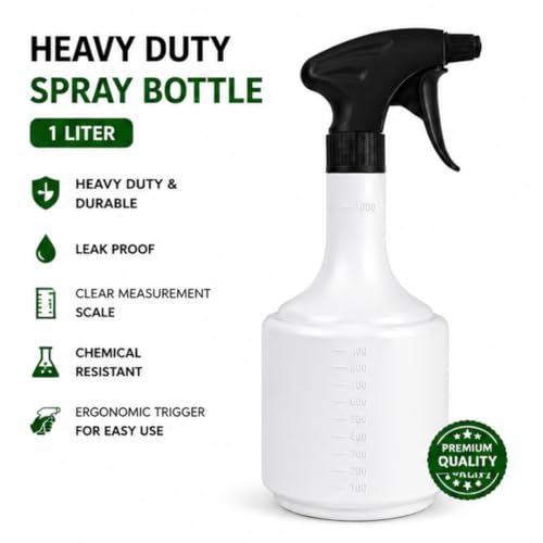 Image of KWEL 1 Litre Heavy Duty Spray Bottle with Adjustable Mist & Jet Nozzle | Multipurpose Trigger Sprayer for Home Cleaning, Gardening, Plant Care, Sanitizing & Car Detailing (Pack of 1)