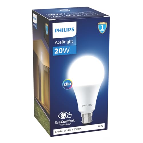 Philips 20-watt LED Bulb |AceBright High Wattage LED Bulb|Base: B22, Light Bulb for Home | Crystal White, Pack of 1