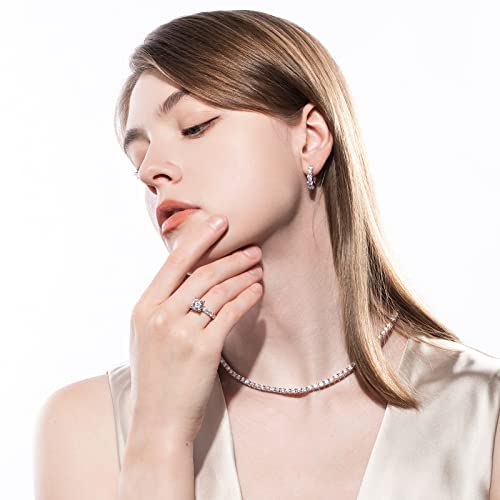 Anuclub Moissanite Engagement Ring 4.3Cttw D Color Lab Created Diamond Round Cut 14K White Gold Plated Sterling Silver Eternity Wedding Promise Anniversary Band Ring thumb #6