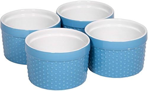 Palais Dinnerware Ramekins Collection Porcelain Soufle Dishes (6 Oz - Set of 4, Aqua Blue - Dots Finish)