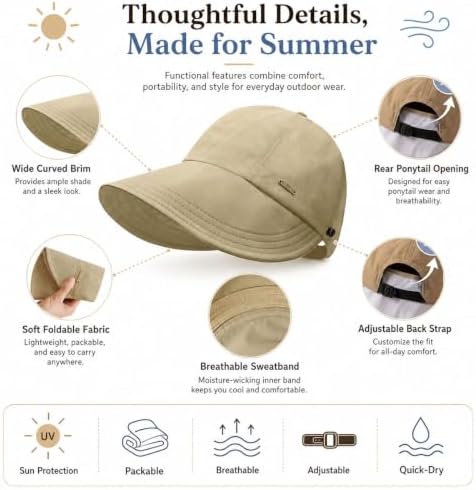 Everyrush Wide Brim Sun Visor Hat 2-Pack Adjustable for Women
