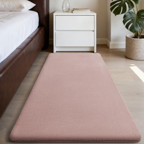 Image of Homaxy Modern Rugs Runner Non-Slip Bedroom Carpet, 80x150 cm, Pink