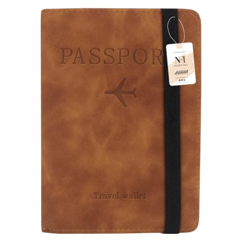 Image of NFI essentials Passport Holder Cover Wallet Travelling RFID Blocking PU Leather Card Case Organiser International Travel Must Haves Accessories for Women Men (Brown)