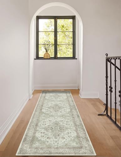 vivorug Runner Rug 2'x7' Vintage Floral Washable Non-Slip Runners for Hallways Kitchen Entryway Laundry Room Carpet Hallway Runner Sage Green