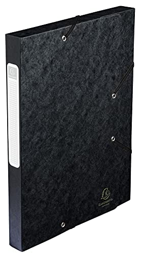 Exacompta - Ref 14016H - Cartobox Pressboard Filing Box - 25 x 33cm, Suitable for A4 Documents, Elastic Straps on 2 Corners, 40mm Spine, FSC-Certified - Black
