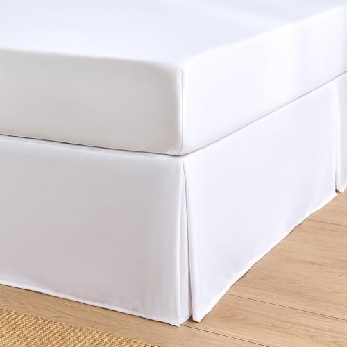 Cottington Lane Luxury Pleated Bedskirt Queen Size 12 Inch Drop Split Corners, Hotel Luxury 1800 Ultra-Soft Tailored Drop Box Pleated Styling Dust Ruffle, Classic & Clean Look, White