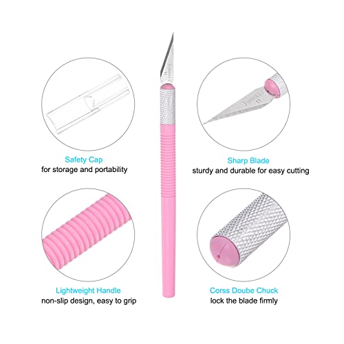 Uxcell Art Craft Knife Set, 2Pcs Carving Knife With 12Pcs Spare Metal Blade For Scrapbooking Stencil Hobby Diy, Plastic Handle Pink (2 Set) #TOP3