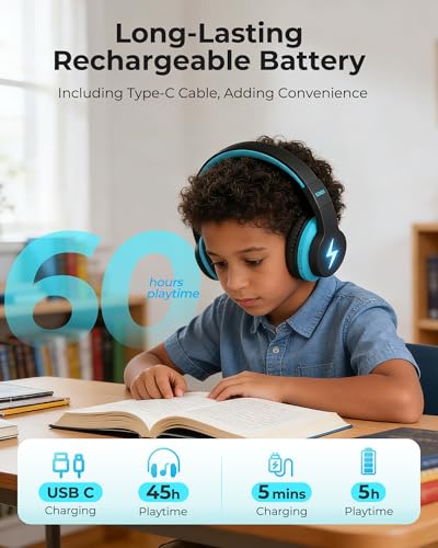 Image of seenda Kids Bluetooth Headphones Boys, Kids Wireless Headphones with 85 /94dB Volume Limited, 45H Playtime, 3 Lighting Modes, Built-in Mic, Over Ear Headset with Aux Cord for iPad /Tablet /Travel /School