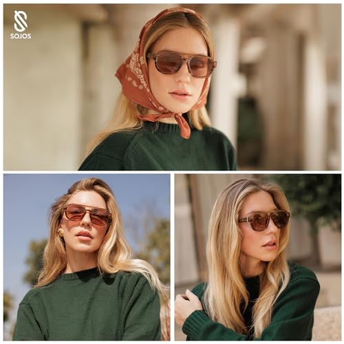 SOJOS Retro Polarized Aviator Sunglasses Womens Vintage Shades Trendy Stylish Sunnies SJ23433