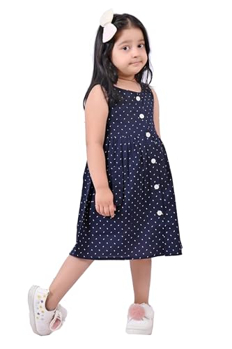 Image of minicult Kids Printed Cotton Frock Dress for Baby Girls|Comfortable Summer Wear Western Dress| Knee Length, Bachho ki Frock for Birthday, Evening Navy Blue