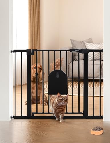 Babelio Auto Close Baby Gate with Cat Door,29-43" Metal Gate for ...